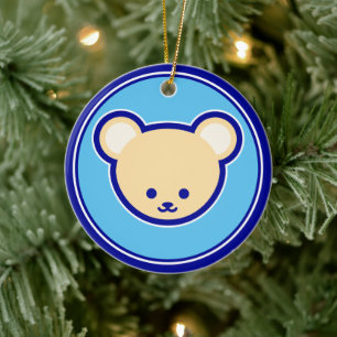 Cute Blue Beige Nalle Cute Tecknad Art Julgransprydnad Keramik