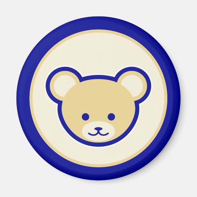 Cute Blue Beige Nalle Tecknad Art Magnet (Framsidan)