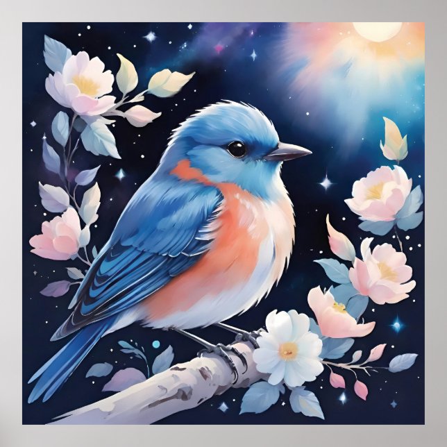 Cute blue bird illustration poster (Framsidan)
