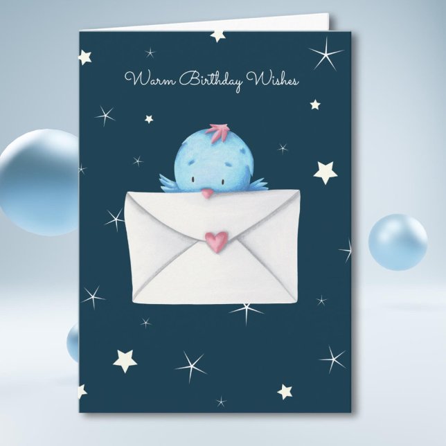 Cute Blue Bird med Brev Personlig Birthday Kort (Skapare uppladdad)