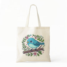 Cute Blue Bird Perched on a Blooming Gren
