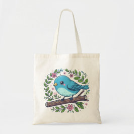 Cute Blue Bird Perched on a Blooming Gren Tygkasse