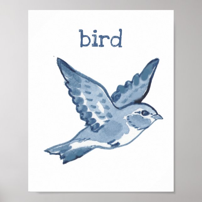 Cute Blue Bird Watercolor Animal Nature Wildlife Poster (Framsidan)