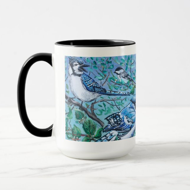 Cute Blue Bird Wating Art Work Bone China Mugg (Vänster)