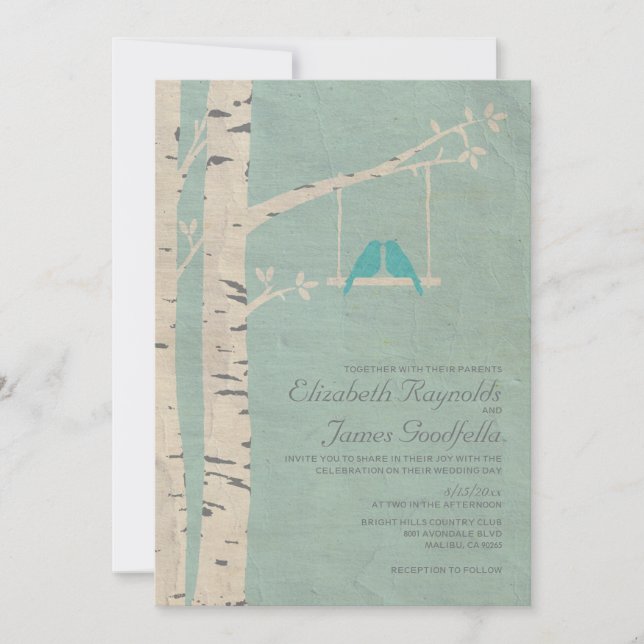 Cute Blue Birds bröllopsinbjudningar Inbjudningar (Framsida)