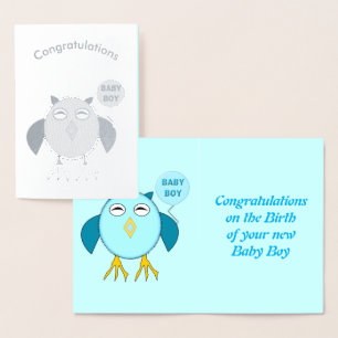 Cute Blue Birthday Boy Uggla-fiskekort Folierat Kort