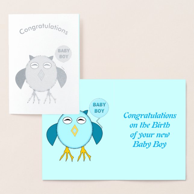 Cute Blue Birthday Boy Uggla-fiskekort Folierat Kort (Display)