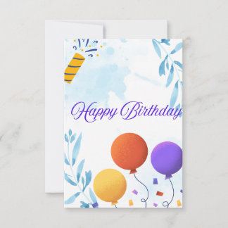 Cute Blue Birthday Card med ballonger