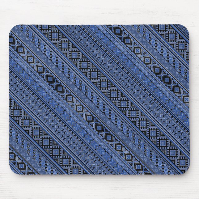 Cute Blue Black Ukrainska prydnadsföremål rand Musmatta (Framsidan)