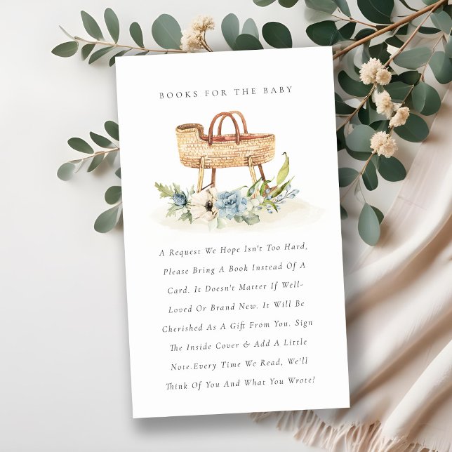 Cute Blue Blommigt Bassinet Bokar for Baby Shower Tilläggskort (Skapare uppladdad)