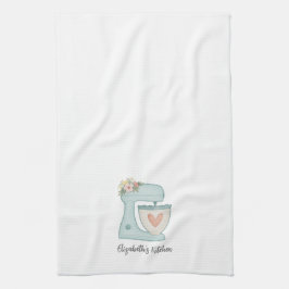 Cute Blue Blommigt Cake Mixer Bakery Chef Kökshandduk