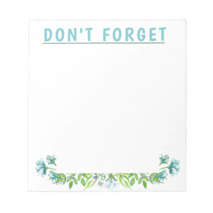 Cute Blue Blommigt DON"T FORGET Anteckningsblock