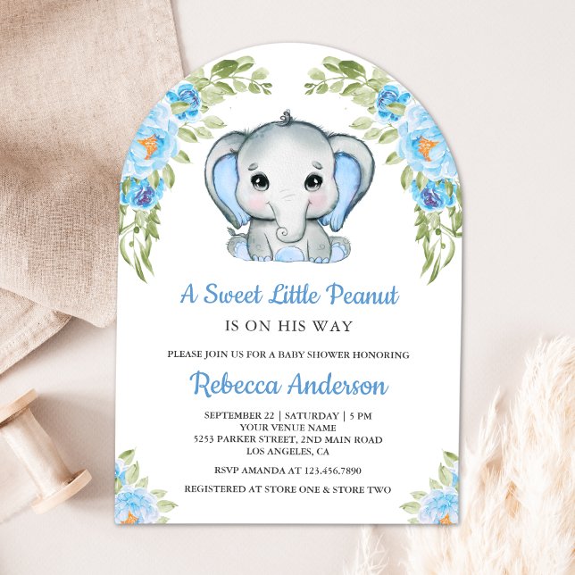Cute Blue Blommigt Elephant Arch Baby Shower Inbjudningar (Skapare uppladdad)