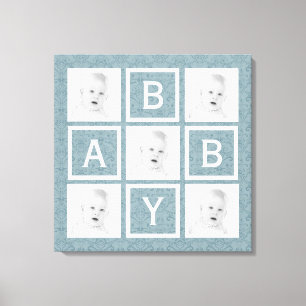 Cute Blue Blommigt Photo Grid Pojke eller Girl Canvastryck