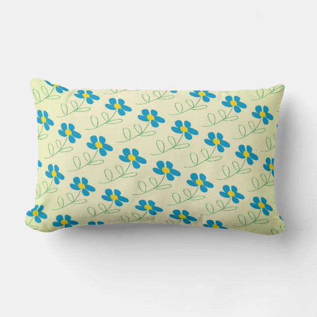 Cute Blue-Blommigt Pillow Lumbarkudde (Framsida)