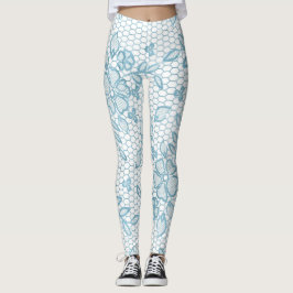 Cute Blue Blommigt Snöre enkel Leggings