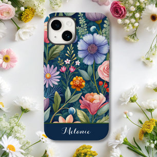 Cute Blue Blommigt Wildblommonogram
