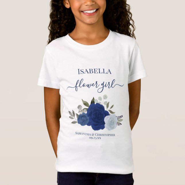 Cute Blue Boho Chic Roses Flower Girl Gift Wedding T Shirt (Framsida)