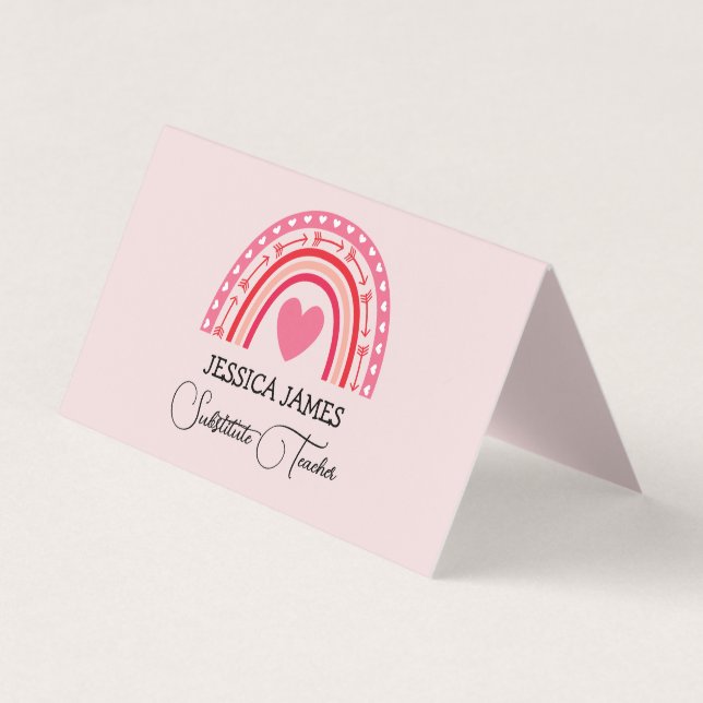  Cute Blue Boho Rainbow Substitute Teacher Visitkort (Framsida)