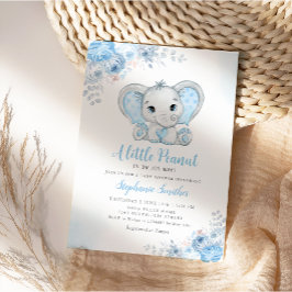 Cute Blue Boho Watercolor Elephant Boy Shower Inbjudningar