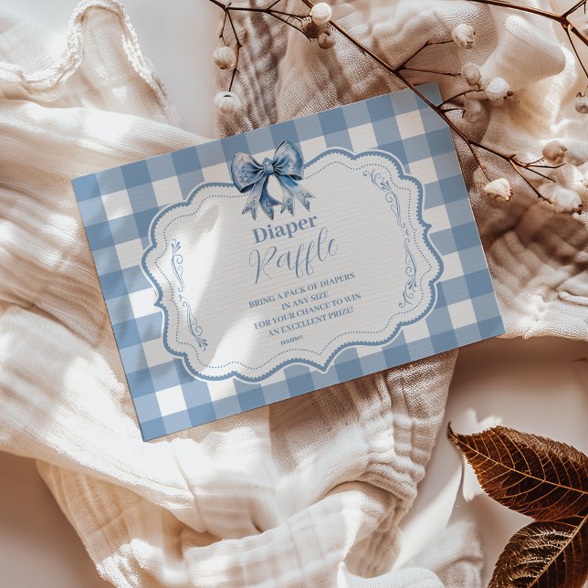 Cute Blue Bow Ribbon Gingham Raffle Diapper Tilläggskort (Skapare uppladdad)