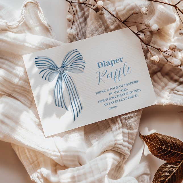 Cute Blue Bow Ribbon Pojke Diaper Raffle Tilläggskort (Skapare uppladdad)