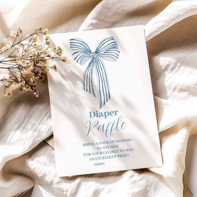 Cute Blue Bow Ribbon Pojke Raffle Diapper Tilläggskort (Skapare uppladdad)