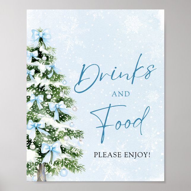 Cute Blue Bows Christmas Tree Food and Drinks Poster (Framsidan)