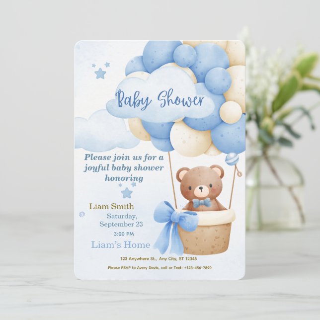 Cute Blue Boy Baby Shower Invitation Inbjudningar (Stående Fram)