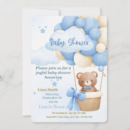 Cute Blue Boy Baby Shower Invitation Inbjudningar