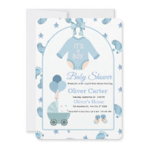 Cute Blue Boy Baby Shower Invitation