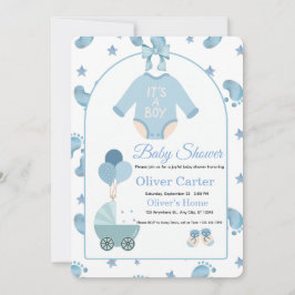 Cute Blue Boy Baby Shower Invitation Inbjudningar