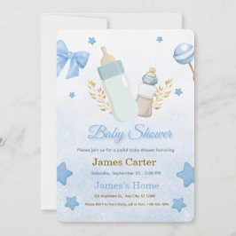 Cute Blue Boy Baby Shower Invitation Inbjudningar