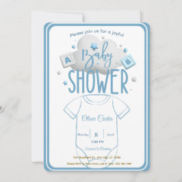 Cute Blue Boy Baby Shower Invitation Inbjudningar