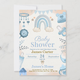 Cute Blue Boy Baby Shower Invitation Inbjudningar