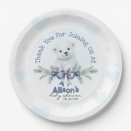 Cute Blue Boy Bear Unge Hearts Vinter Baby Shower