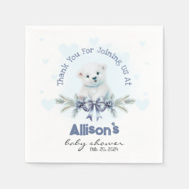 Cute Blue Boy Bear Unge Hearts Vinter Baby Shower Pappersservett