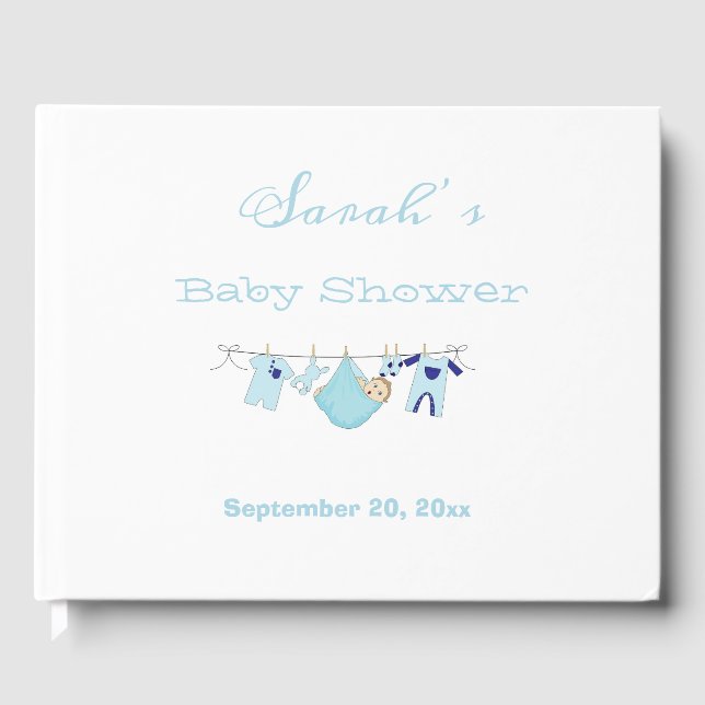 Cute Blue Boy illustration Baby Shower Guestbook Gästböcker (Framsida)