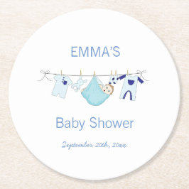 Cute Blue Boy illustration Clothesline Tvätt Underlägg Papper Rund