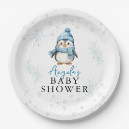Cute Blue Boy Penguin Winter Baby Shower