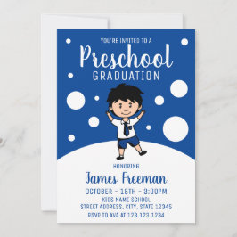 Cute Blue Boy Preschool Studenten Inbjudningar