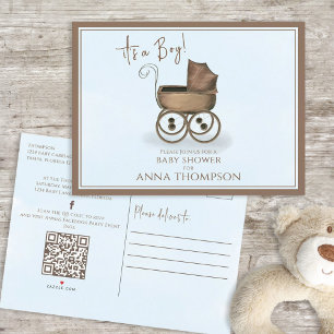 Cute Blue Boy Vintage Baby QR Code Social Media Inbjudan Vykort