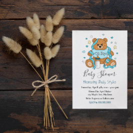 Cute Blue Boy's Nalle Baby Shower Inbjudningar
