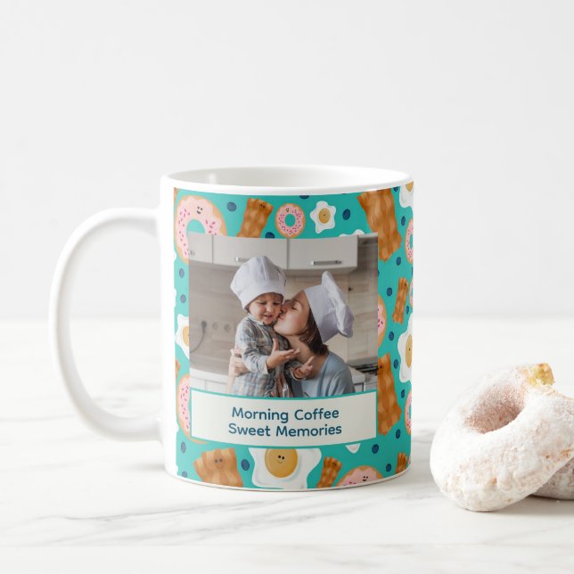 Cute Blue Breakfast Customizable Pastel Kaffemugg (Med munk)