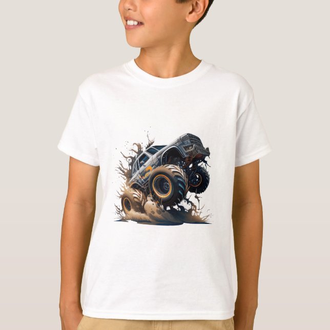 Cute Blue Brown Big Tävling Monster Lastbil Kids' T Shirt (Framsida)