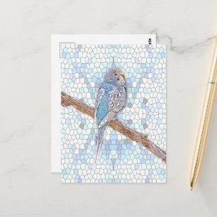 Cute blue budgie på mosaikbakgrund, anpassningsbar vykort