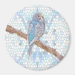 Cute blue budgie på mosaikbakgrund magnet