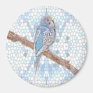Cute blue budgie på mosaikbakgrund magnet