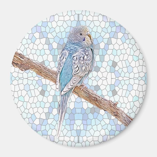 Cute blue budgie på mosaikbakgrund magnet (Framsidan)