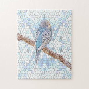 Cute blue budgie på mosaikbakgrund pussel